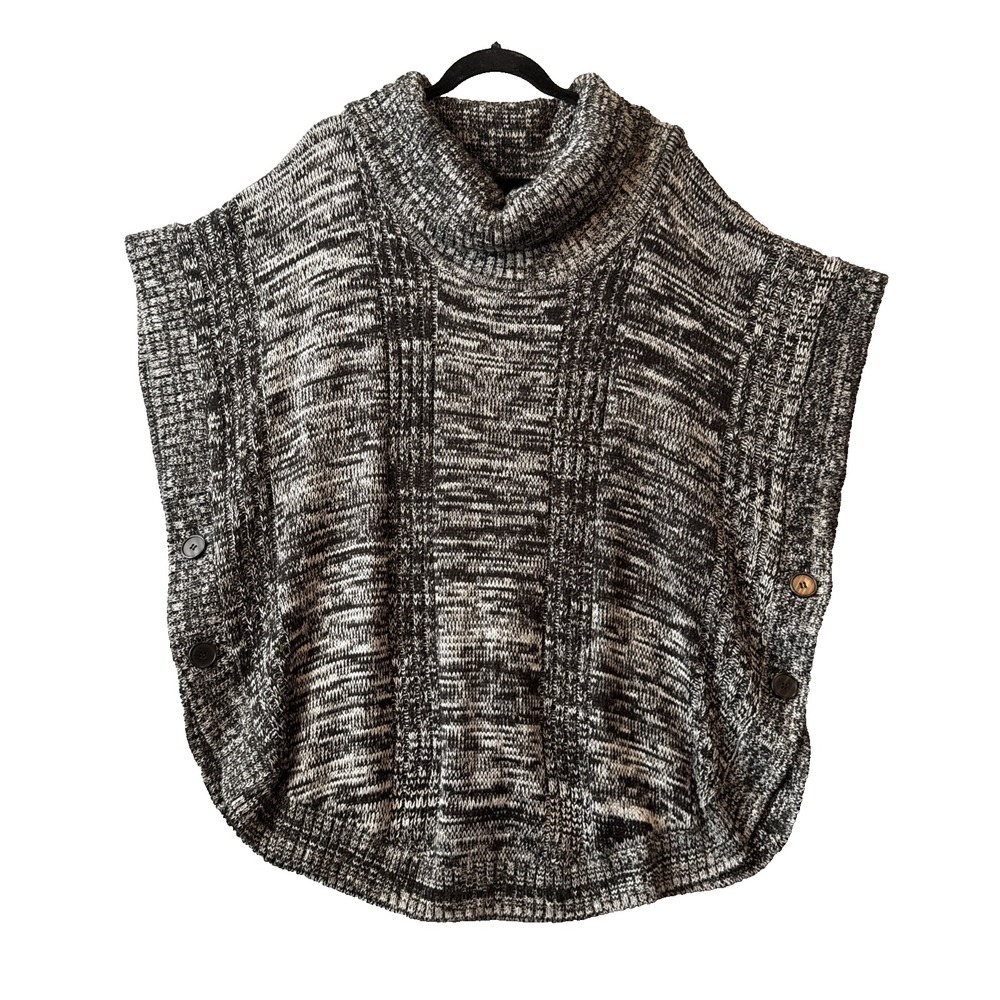 Women Within Poncho Sweater 3X Marled Knit Cowl Neck Button Side Cap Sleeve